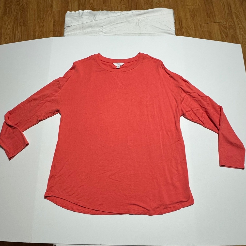 Time and Tru Womens Coral Pink Long Sleeve French Terry Top Size M 8-10